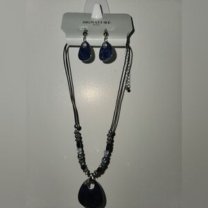 Blue and Silver Beaded Necklace and Earring Set